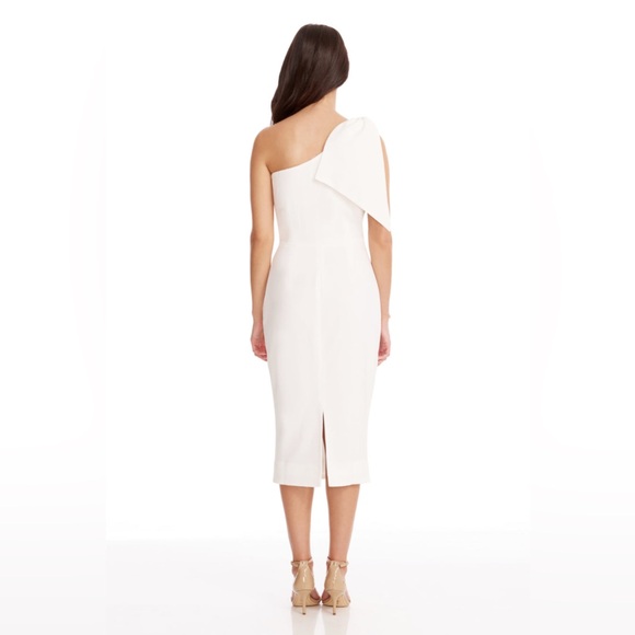 Dress the Population Tiffany one-shoulder midi dress in white crepe fabric - Picture 3 of 12